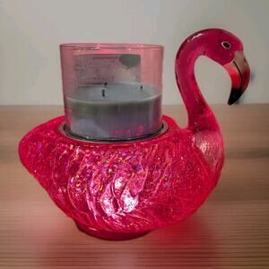 Bath & Body Works 3 Wick FLAMINGO Glitter Swirl Water Globe🦩 Candle Holder